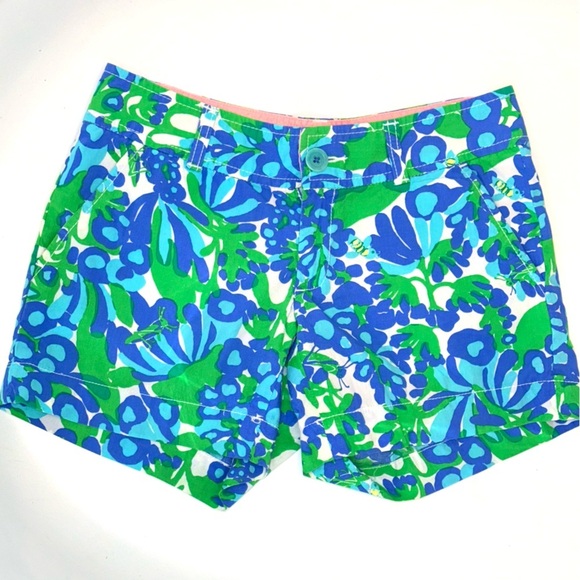 Lilly Pulitzer Callahan Shorts Bee in Your Bonnet Print Green Grasshopper Siz 00 - Picture 5 of 6